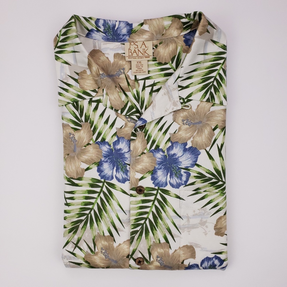 Jos A Bank 2XL Hawaiian Shirt Silk Multicolor XXL